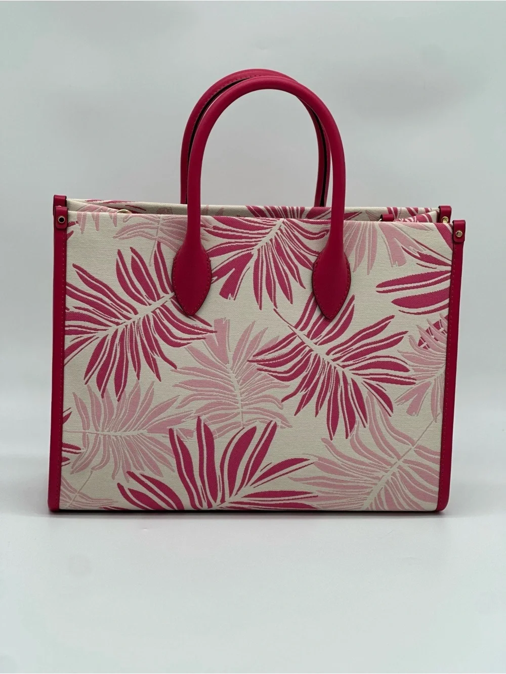 Michael Kors Hot Pink and Cream Leaf-Print Tote